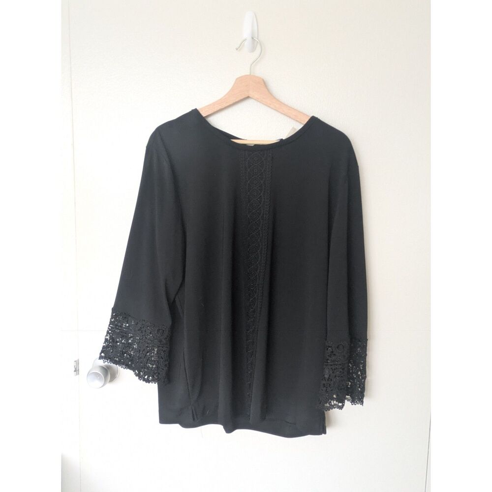 NWT Karl Lagerfeld Black Lace 3/4 Bell Sleeve Top Sz XL - Picture 3 of 8